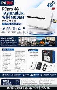 PCPRO SCT-4GM8 4G SIM LTE 150mpbs 2.4G-EU-BAND 2100MAH TAŞINABİLİR PİLLİ WİFİ MODEM - 1